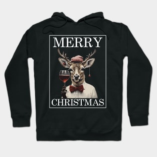 Christmas Deer with Wine Glass Funny Christmas Hoodie